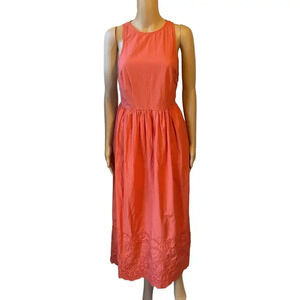 MANGO Cotton Midi Sundress Orange Romantic Cottagecore Elastic Back Lady Sz 4